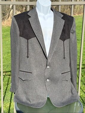 Vintage Pagano West Black & Gray Western Rockabilly Blazer Sports Coat Size 46R
